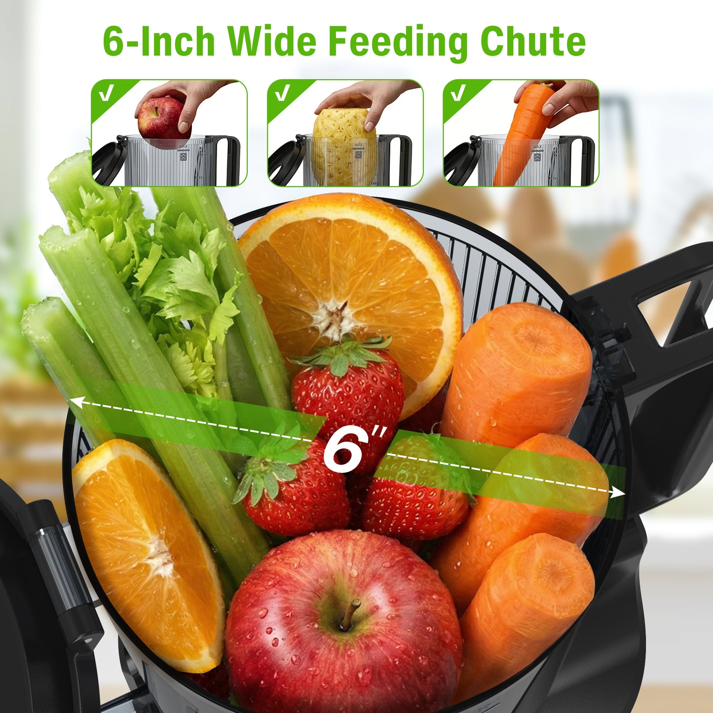 Cold Press Juicer with 6-Inch Wide Feed Chute - Slow Masticating Kitchen Appliance