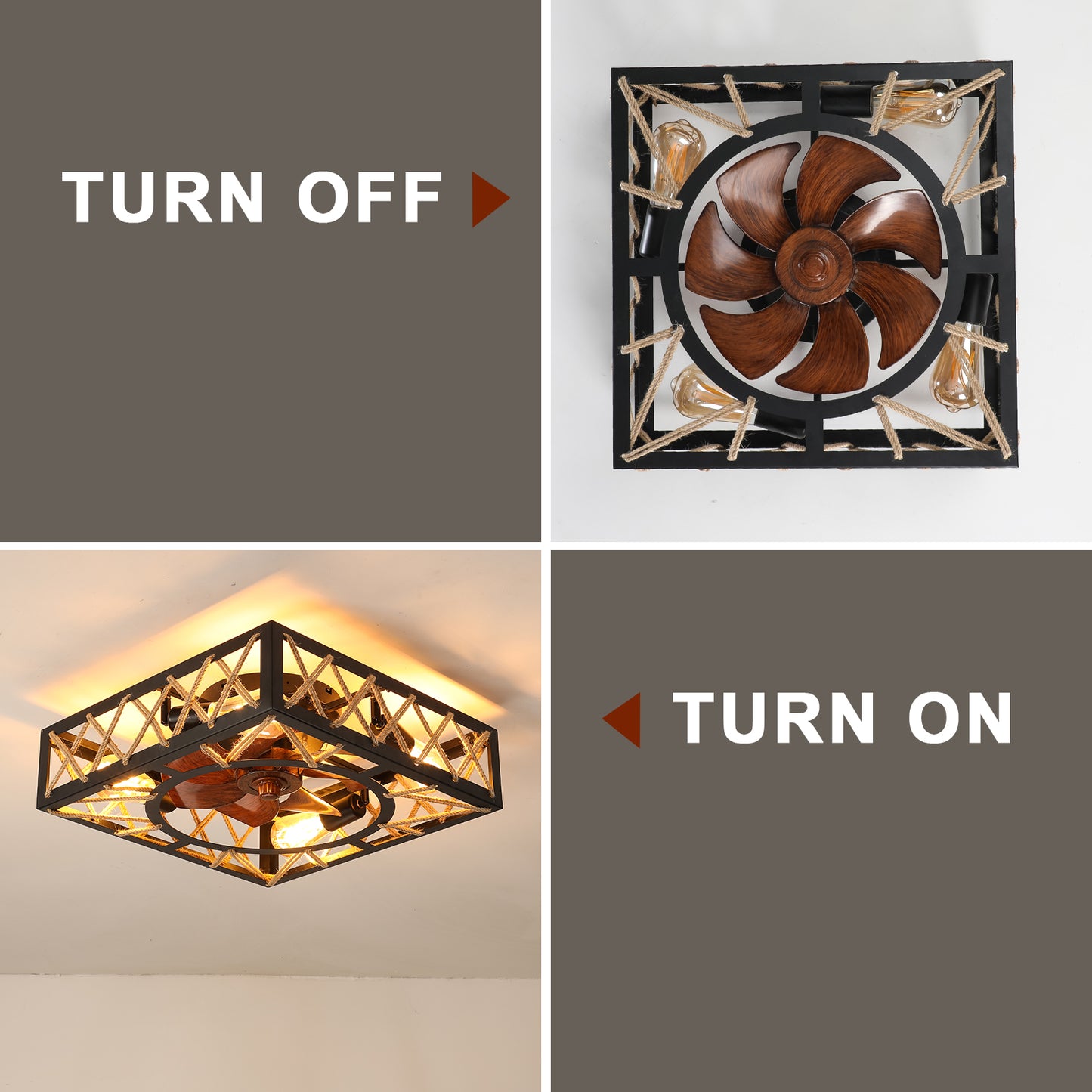 Rustic Ceiling Fan with Remote Control - 6 Speed, Noiseless DC Motor