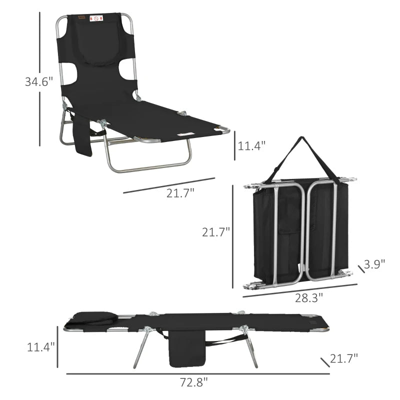 Adjustable Folding Chaise Lounge Chair with Face Cavity - Black