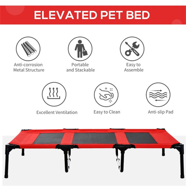 Large Elevated Pet Bed for XXL Dogs - Removable Cover & Travel Bag, Red