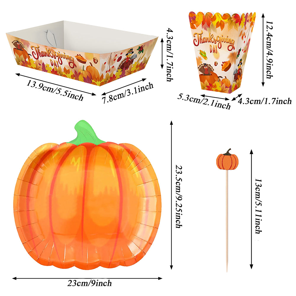 Thanksgiving Party Tableware Set - 134 Pcs Pumpkin Plates & Picks