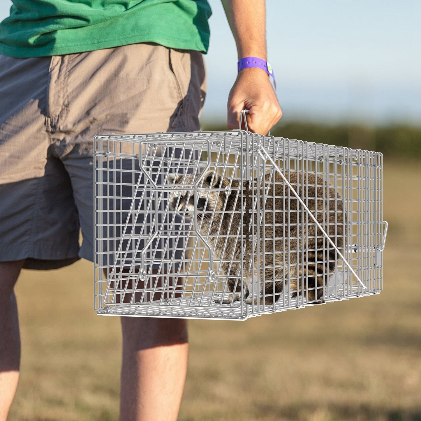 Humane Collapsible Cat Trap Cage with Waterproof Cover & Gloves