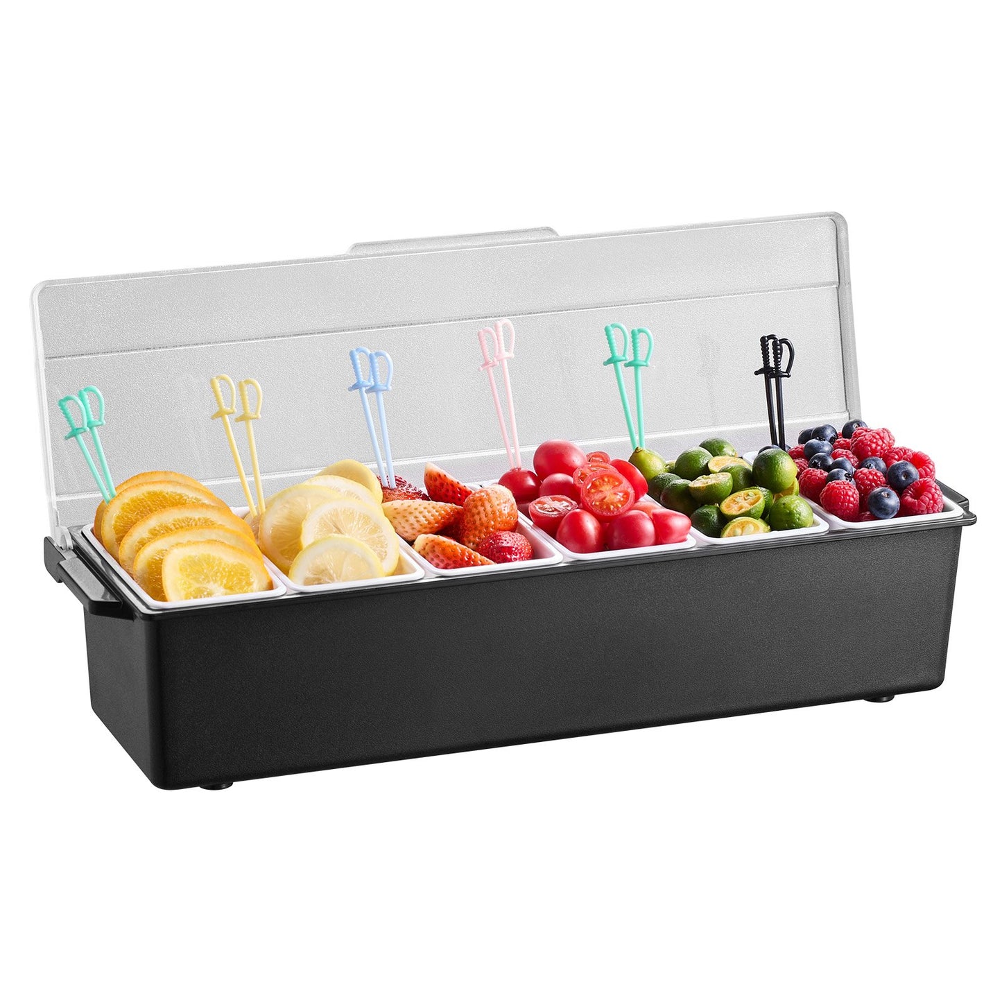 Chilled Condiment Server with Lid - 6 Compartment Serving Tray