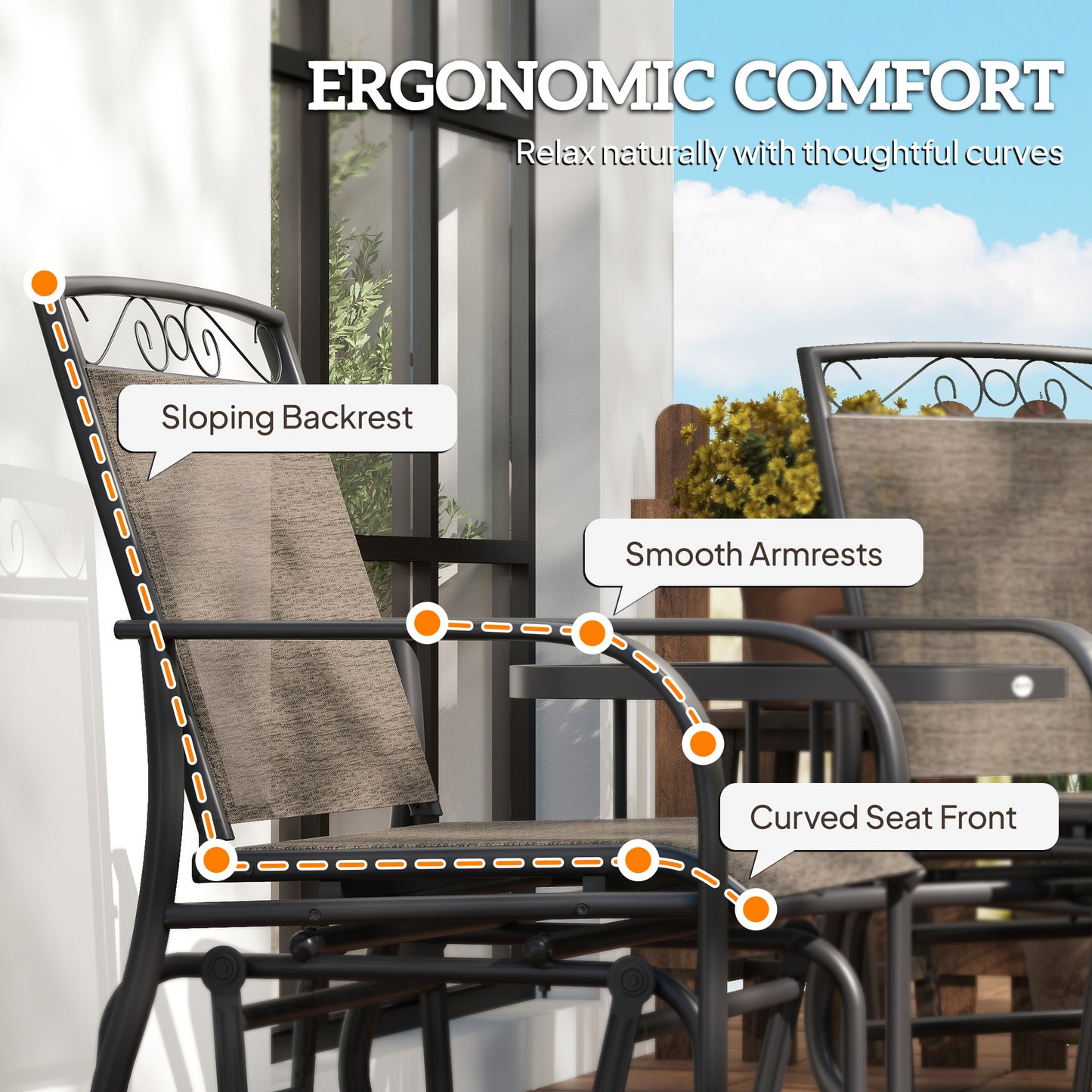 Outdoor Glider Chairs with Coffee Table - Brown 2-Seater Rocking Chair