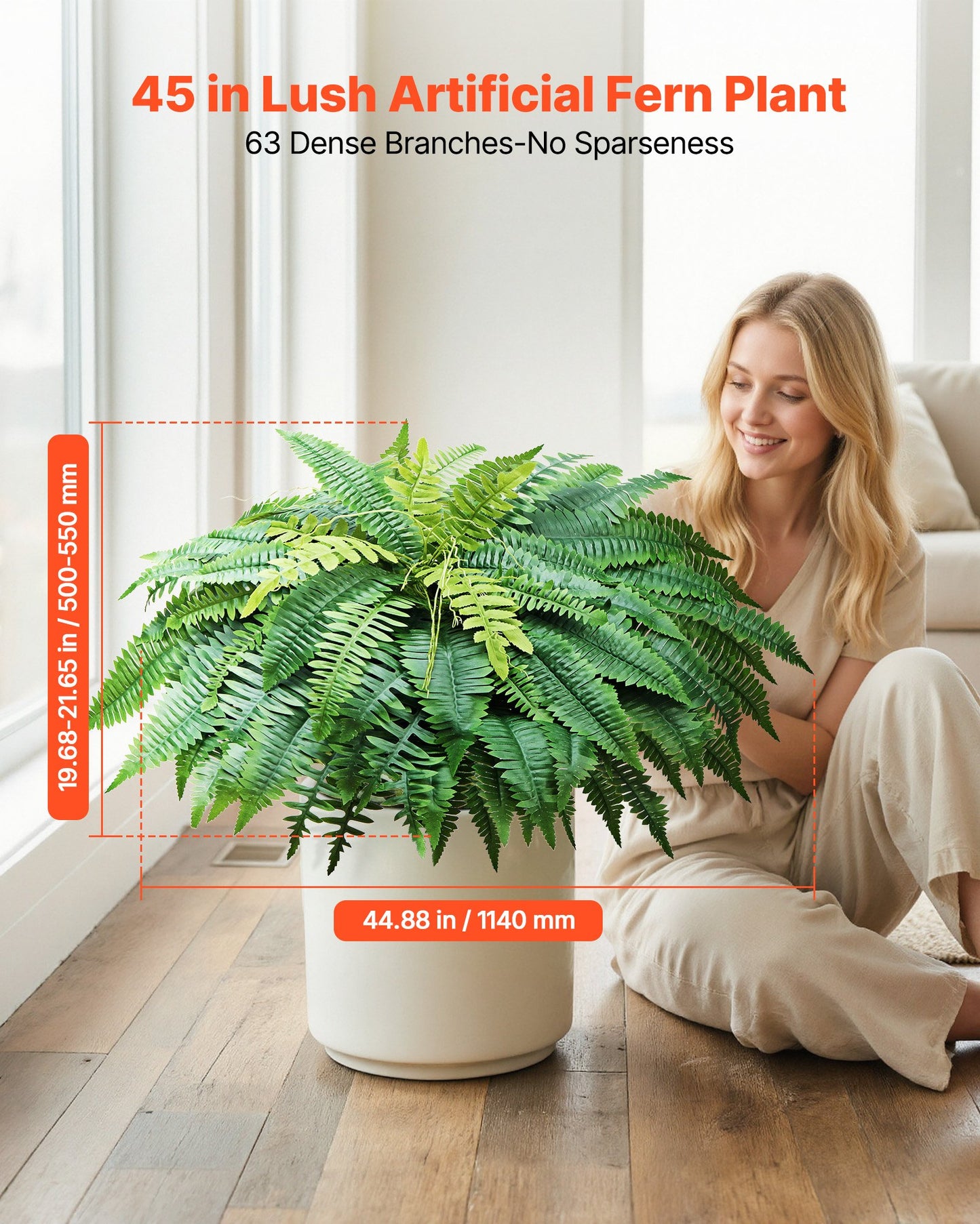 Artificial Fern Plants - 45 Inch Faux Boston Fern Bush Set of 2 for Indoor Outdoor Decor