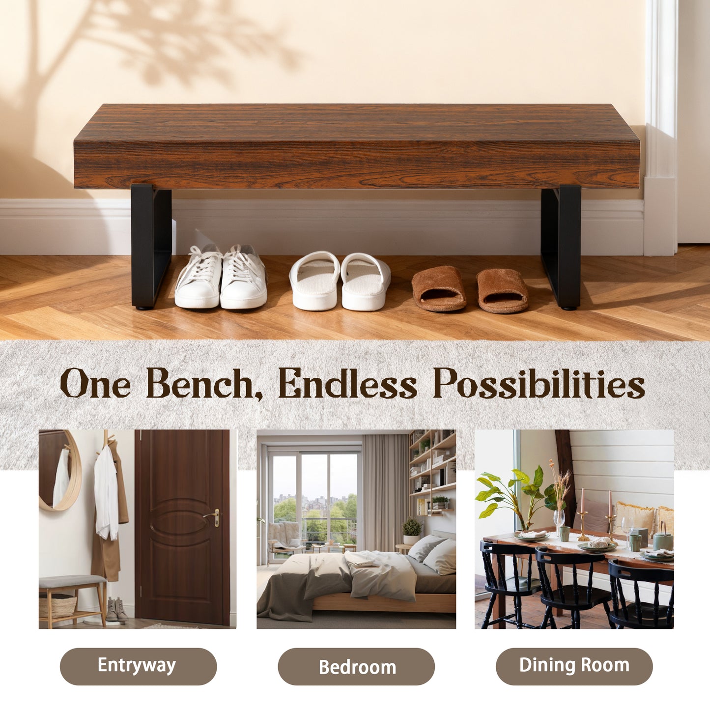59 Wood Bench For Bedroom End Of Bed, Farmhouse Indoor Kitchen Table