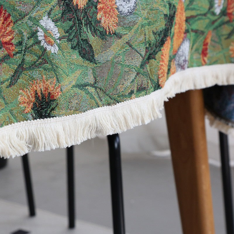 Rectangular Jacquard Tea Table Cloth - Rustic Floral Pattern, Multiple Sizes