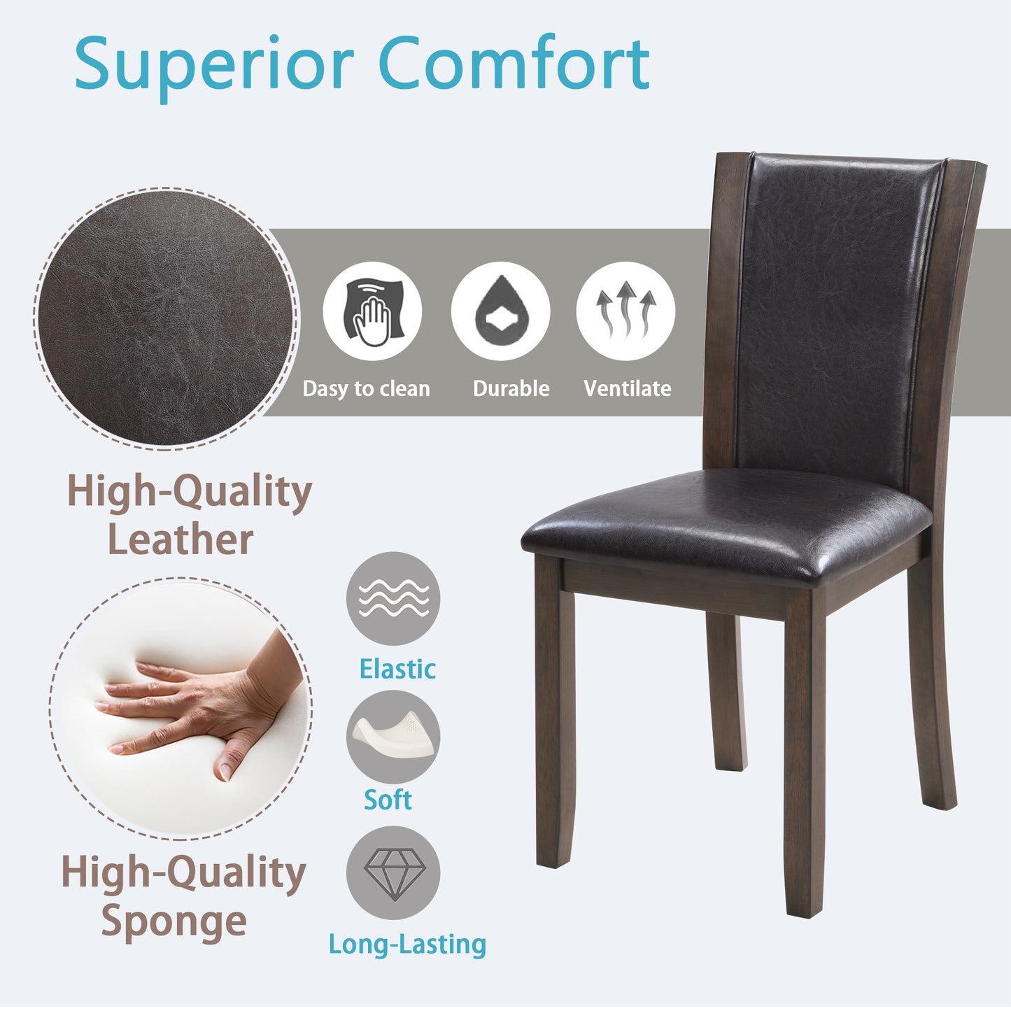 Wooden Dining Chairs Set of 4 with Padded Seat - Dark Walnut