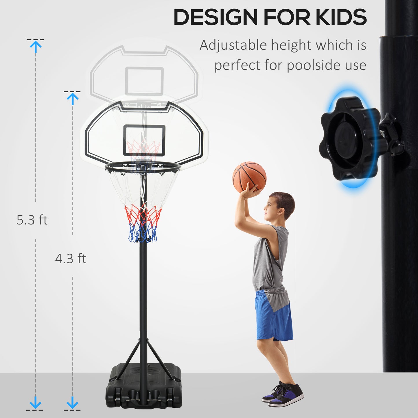 Height Adjustable Portable Basketball Hoop with 30" Backboard