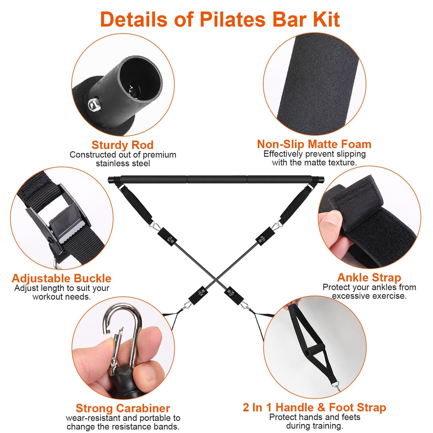 Multifunctional Pilates Bar Kit with Elastic Resistance Bands
