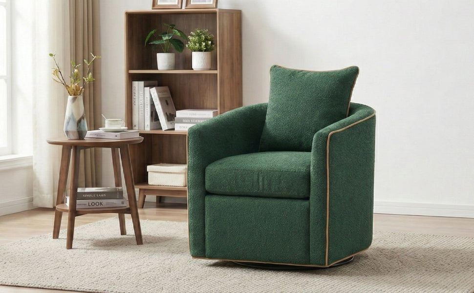 Swivel Accent Chair - Upholstered Barrel Sofa for Living Room - Green