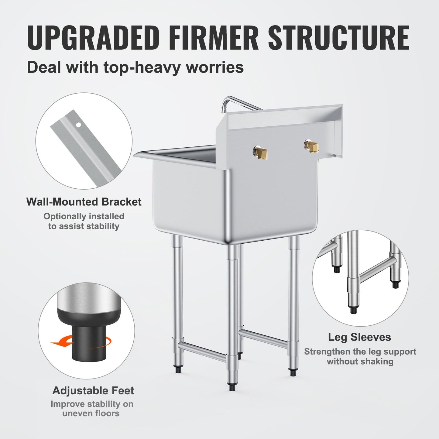 Heavy Duty Stainless Steel Utility Sink with Faucet & Legs - 21"x41"