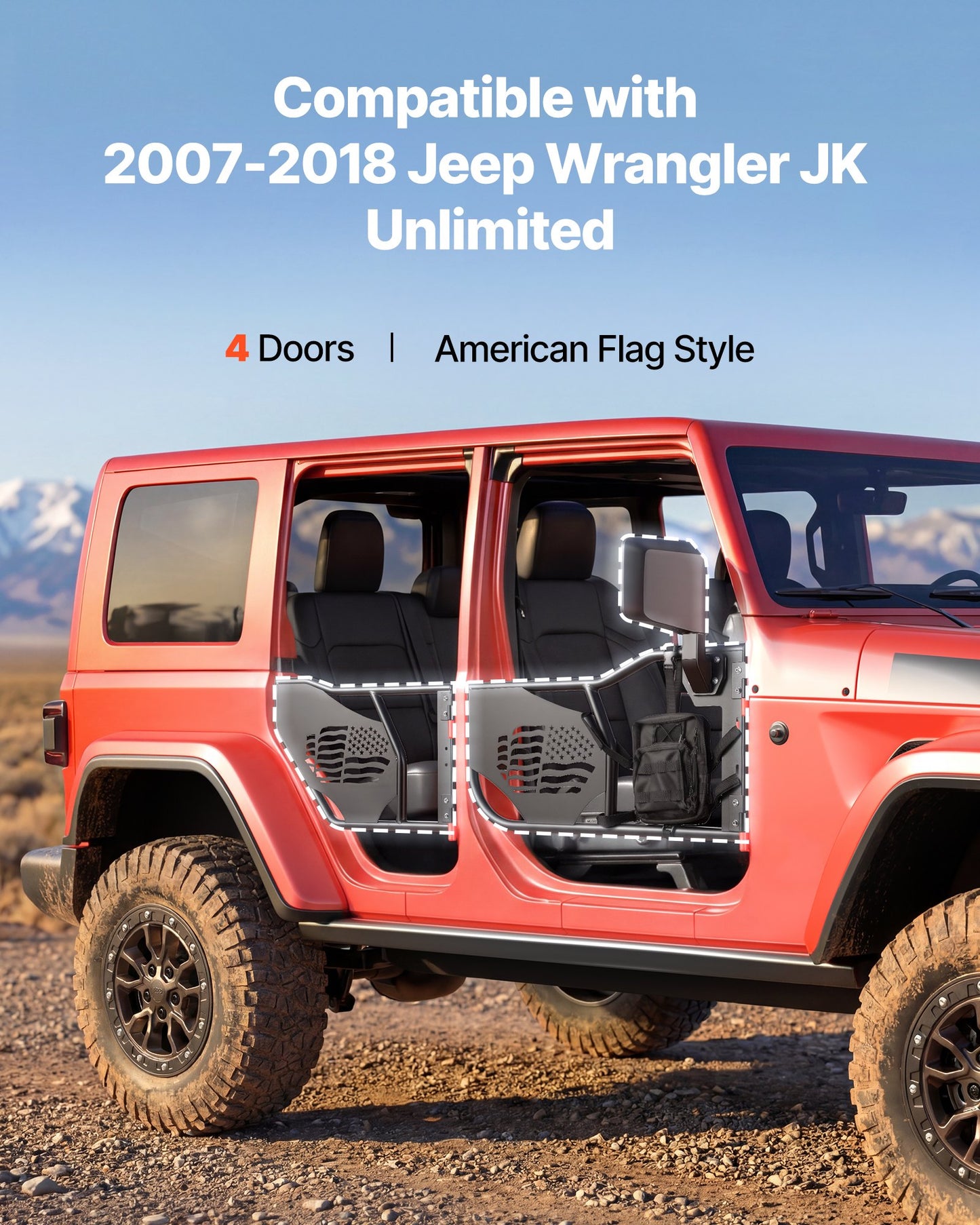 Jeep Tube Doors for 2007-2018 Wrangler JK Unlimited Off-Road Steel Half Doors with Mirrors