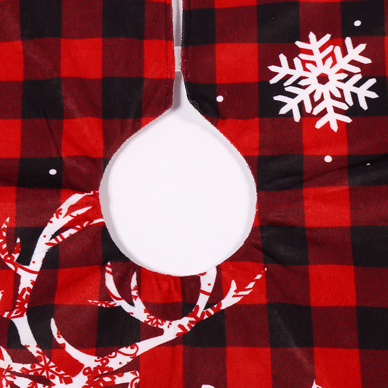 Red and Black Plaid Elk Christmas Tree Skirt 119cm Holiday Decor