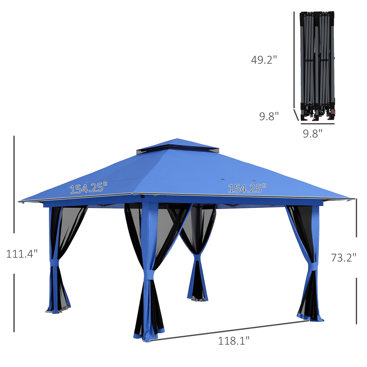 13x13 Pop Up Gazebo Canopy Tent with 2-Tier Roof & Carry Bag - Blue