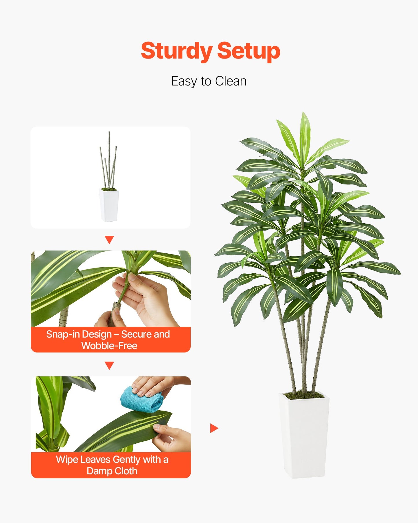 6ft Artificial Dracaena Tree with White Planter - Indoor Fake Plant