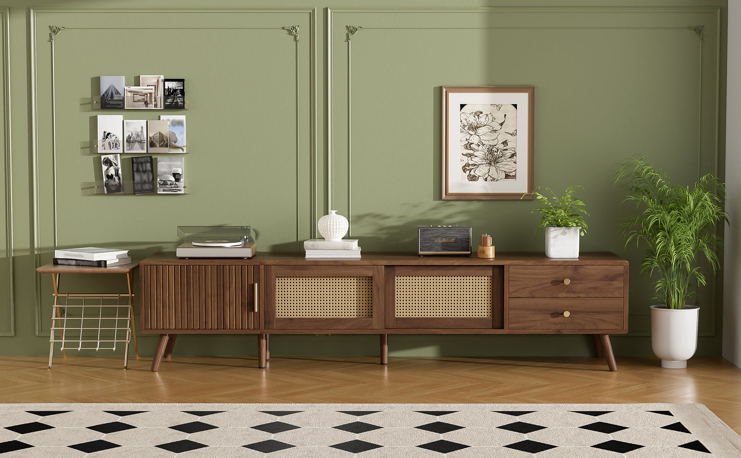 76" Modern Rattan TV Stand for TVs up to 85 Inches - Natural