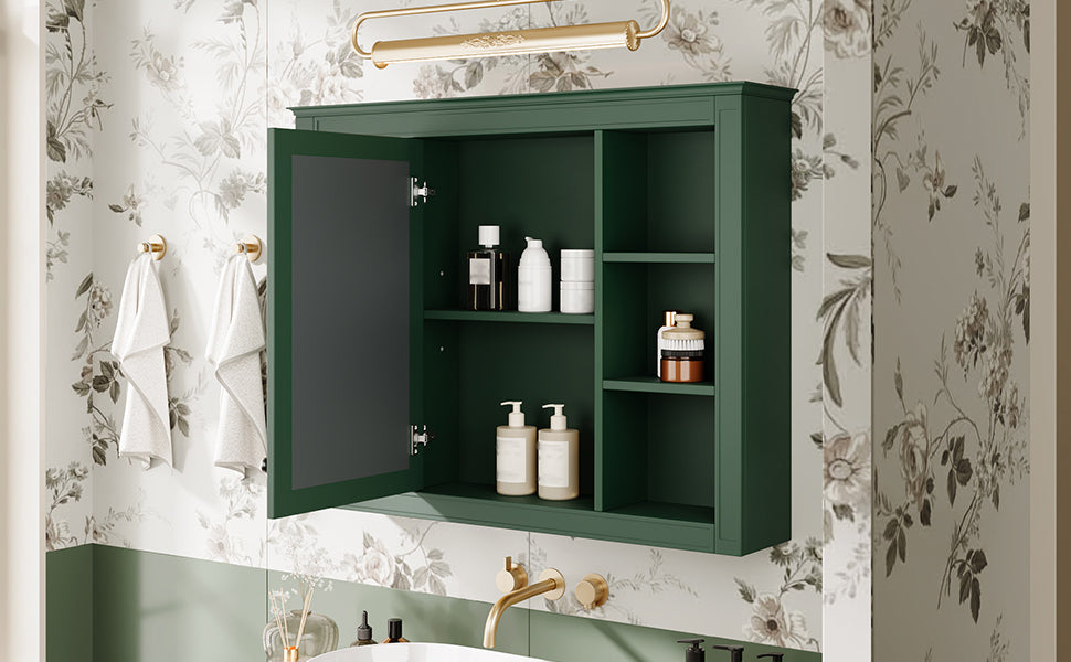 35'' x 28'' Wall Mounted Bathroom Storage Cabinet with Mirror - Green