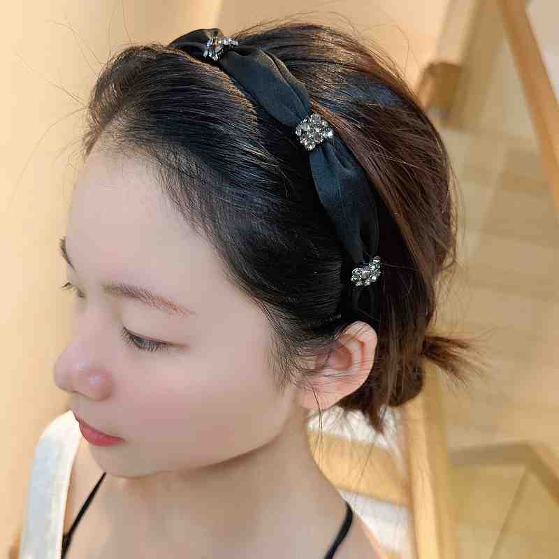 Luxury Silk Hairband with Rhinestones & Bow Knot - Handmade Women’s Accessory