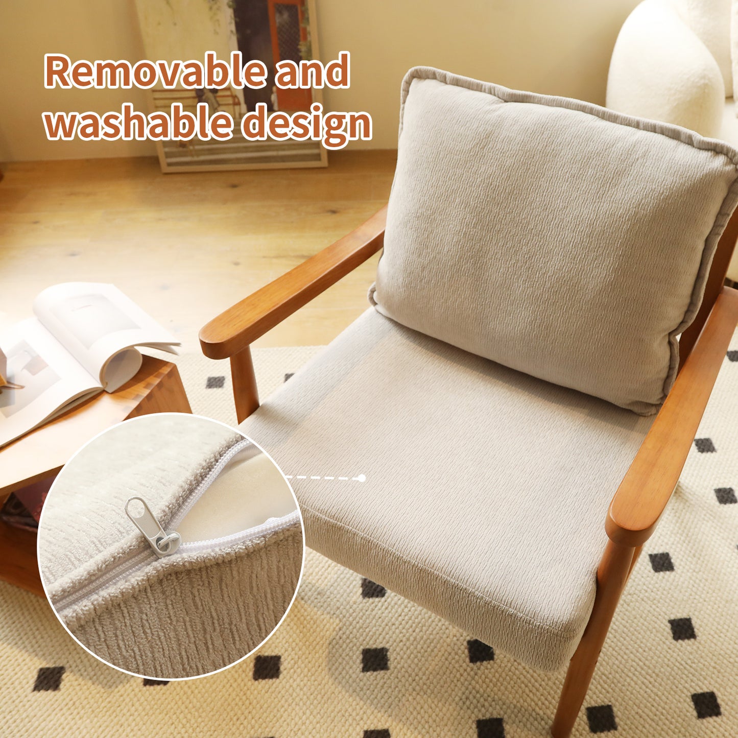 Cozy Grey Accent Chair with Solid Wood Frame - Comfy Armchair
