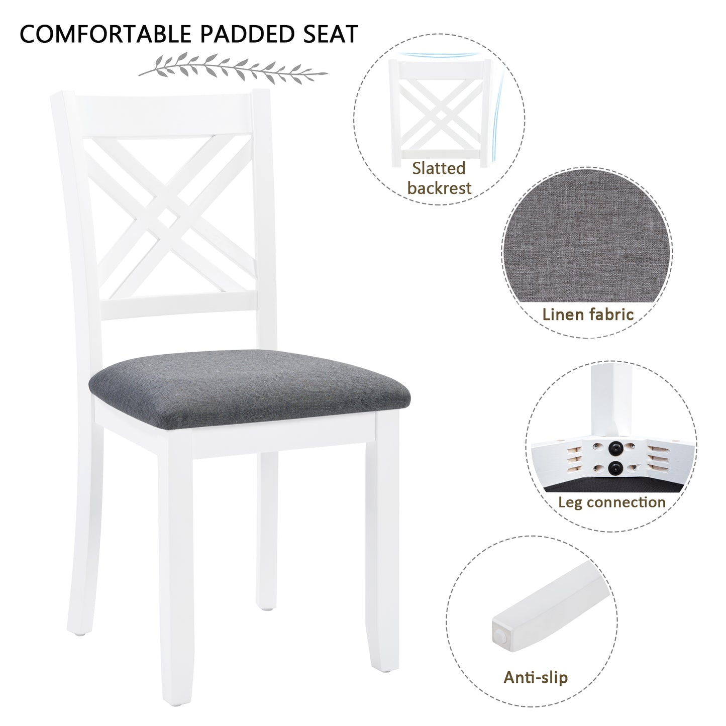 6-Piece Dining Set with Rectangular Table, Chairs & Bench - Grey & White