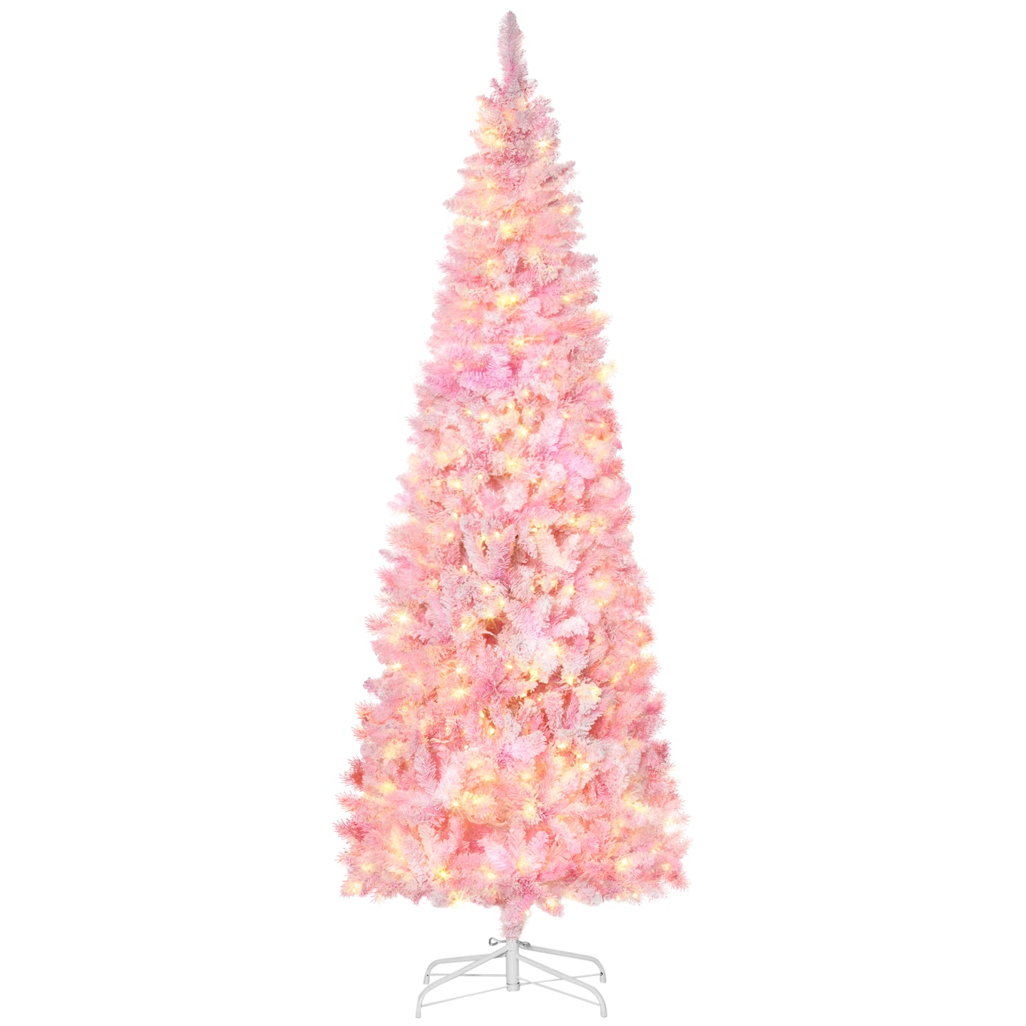 7.5ft Prelit Snow Flocked Pink Pencil Christmas Tree with LED Lights