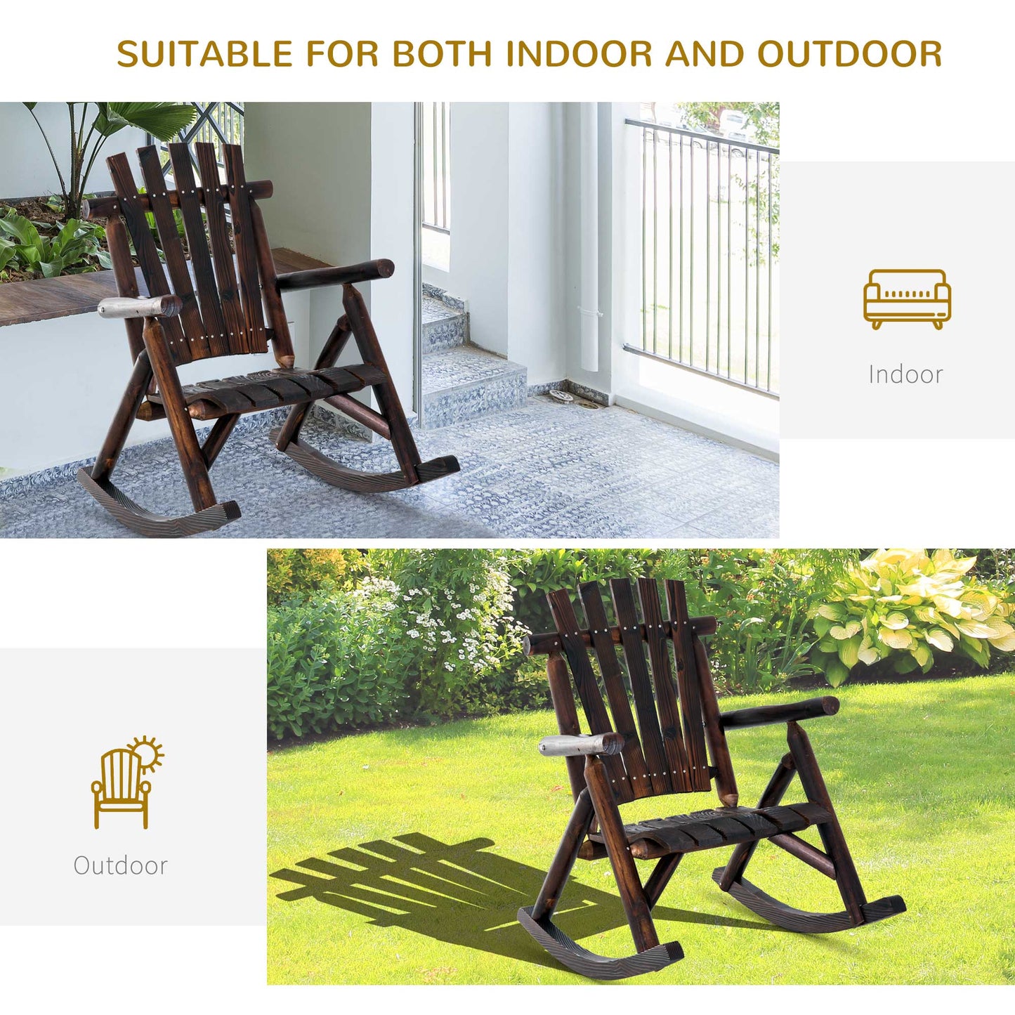 Adirondack Rocking Chair - Rustic Wooden Design for Patio
