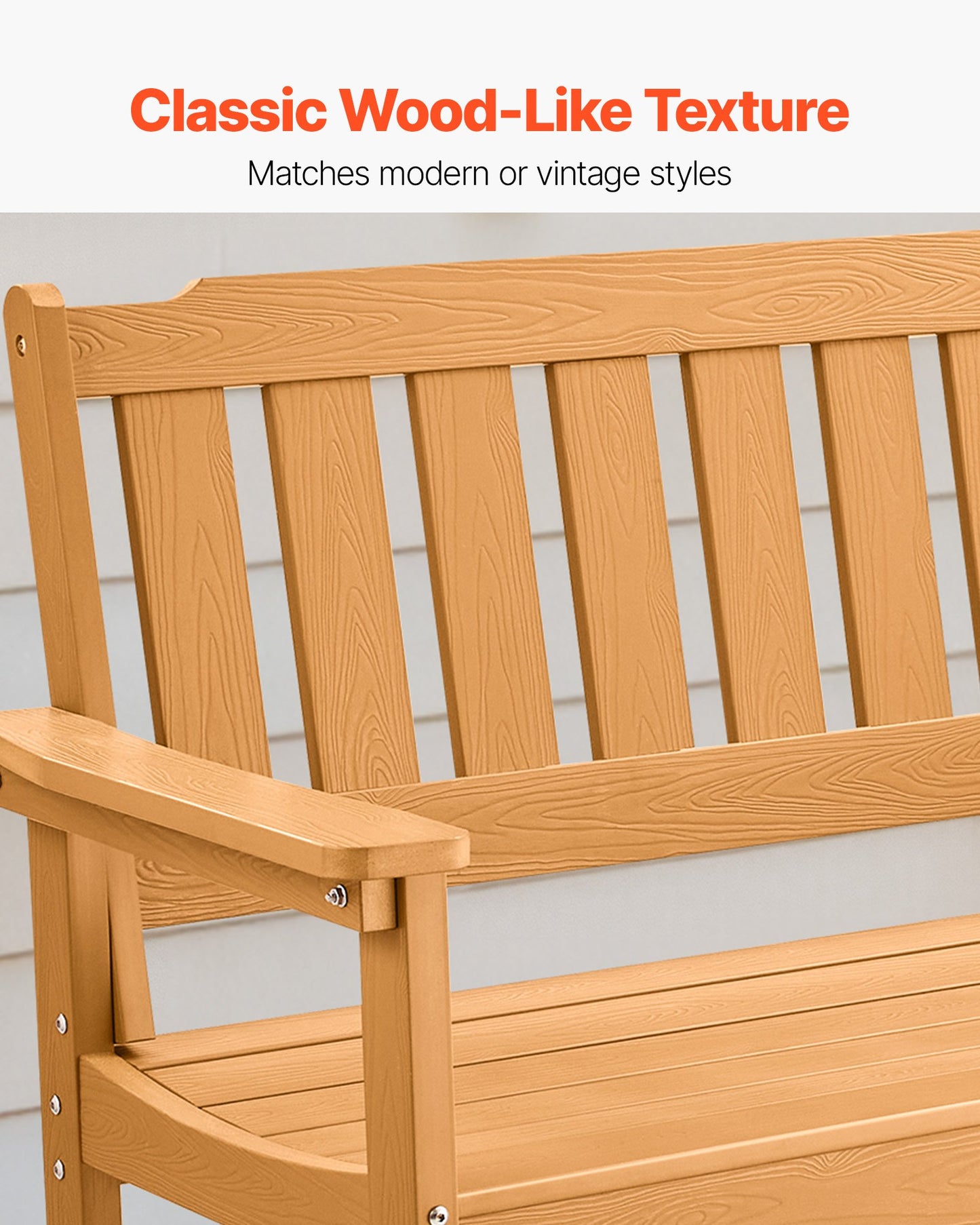 Outdoor Patio Bench 50.5 In Weatherproof Plastic & Wood Look Natural