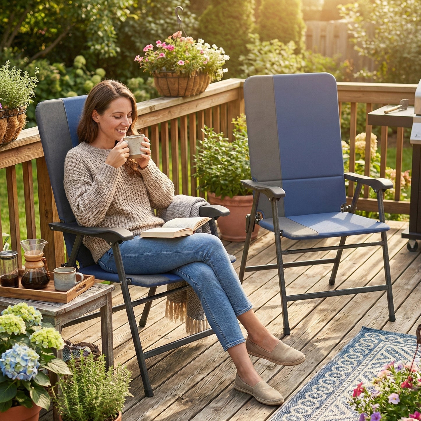 Folding Patio Chairs Set of 2 - Padded High Back Outdoor Chairs