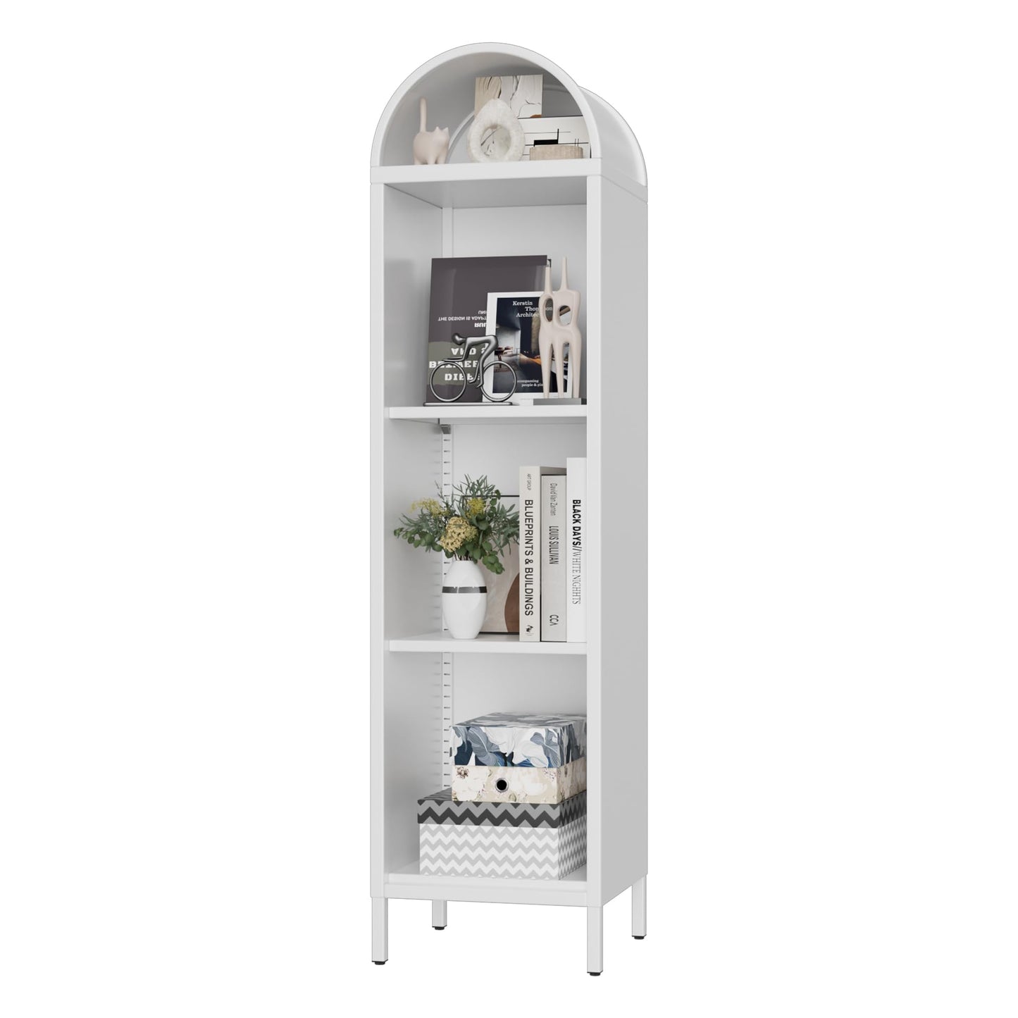 63-Inch H Arch Display Bookcase with 2 Adjustable Shelves - White