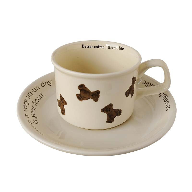 Cartoon Bear Coffee Cup and Saucer Set - Cute Ceramic Kitchen Dinnerware