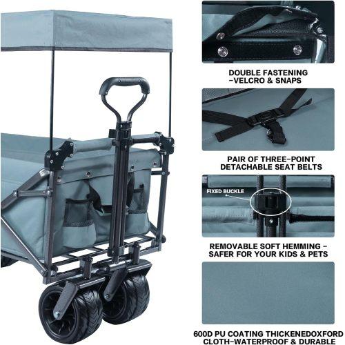140L Foldable All-Terrain Utility Wagon with Removable Canopy, Brakes & Ice Pack