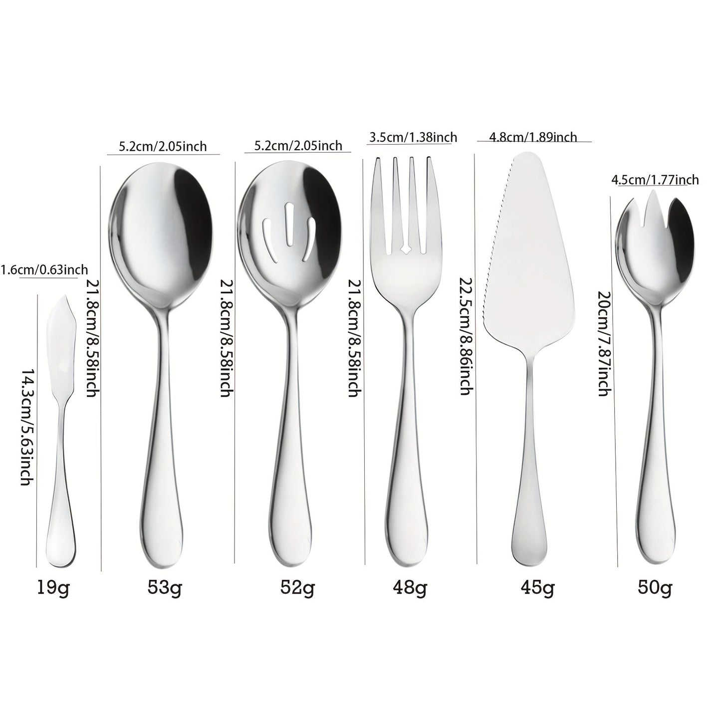 Stainless Steel Cake Server Set with Spoon Fork Knife Butter Shovel - Silver