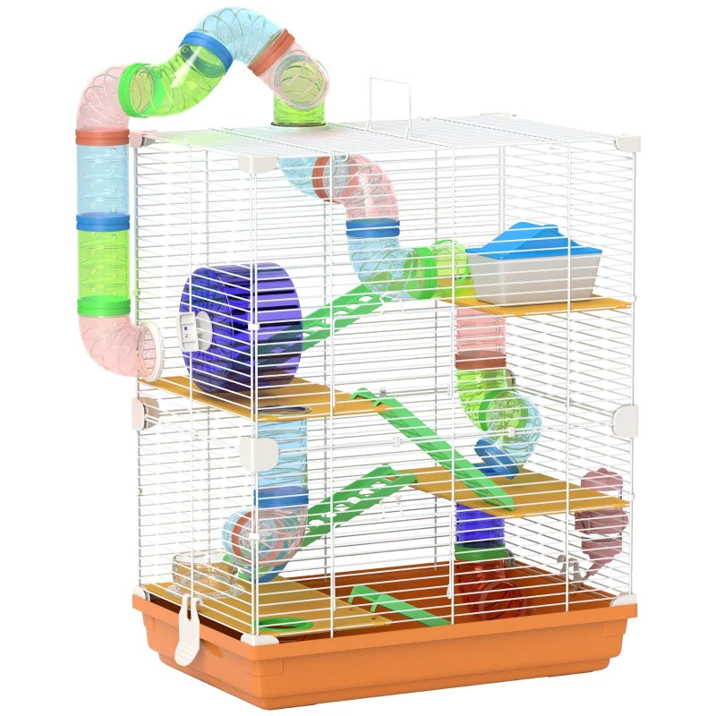 Portable 5-Tier Hamster Cage with Exercise Wheel and Tubes – Small Animal Habitat