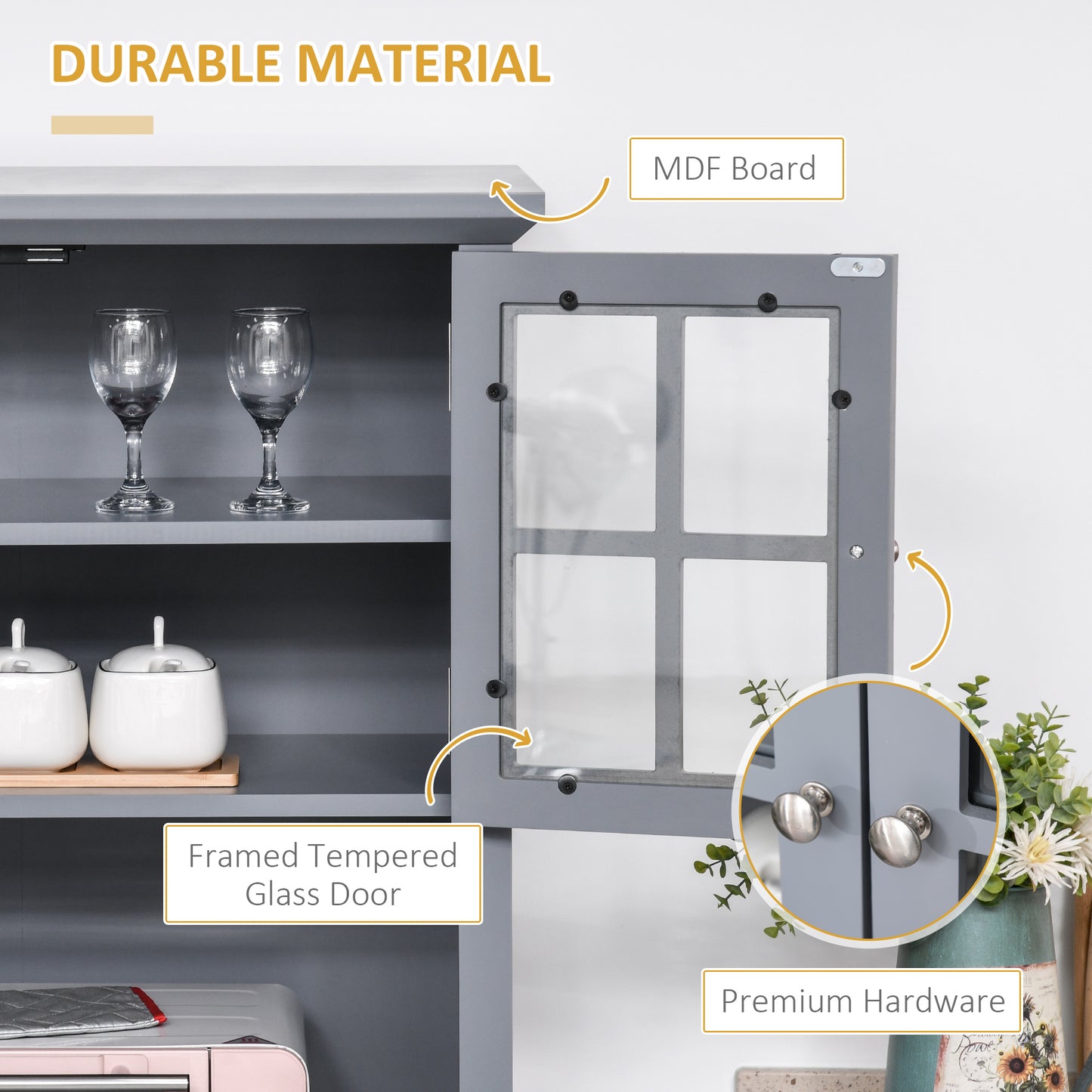 Elegant Kitchen Pantry Storage Cabinet with Hutch - Gray