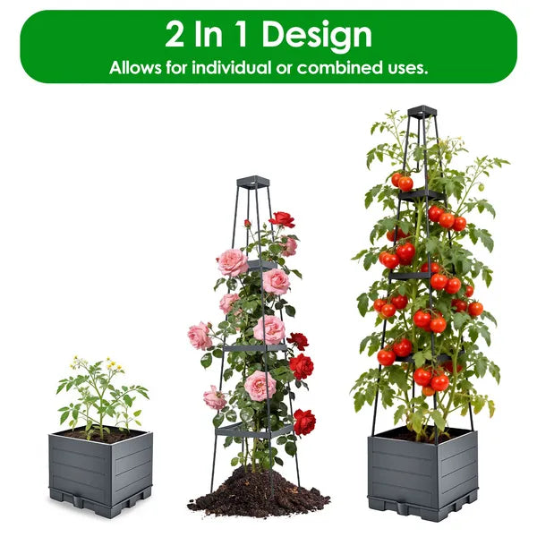 Raised Garden Bed Planter with Trellis - Self-Watering, Adjustable Height, 56"