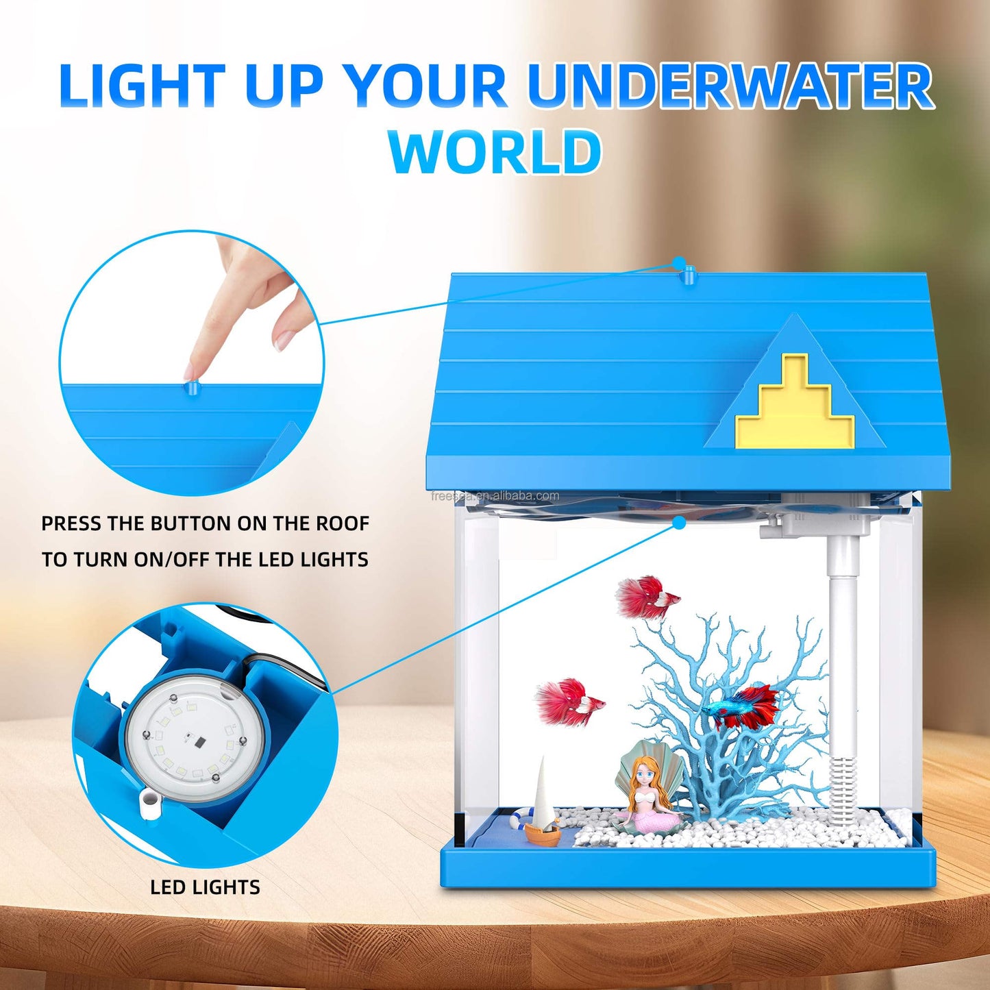 2-Gallon Acrylic Fish Tank with Filtration & Lighting - Suitable for Shrimp, Goldfish & More - Blue