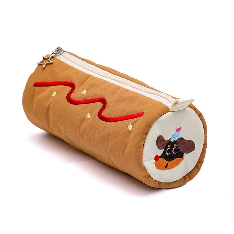 Color-Block Patchwork Pencil Case with Canvas Material and Unisex Korean Style