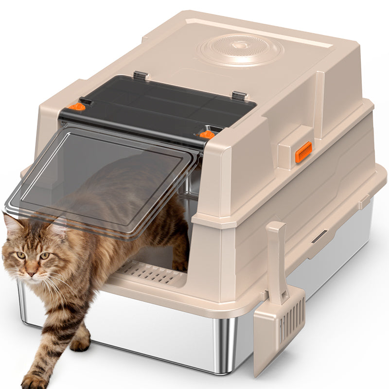 Large Stainless Steel Cat Litter Box - Odor-Resistant & High Sided, Easy to Clean