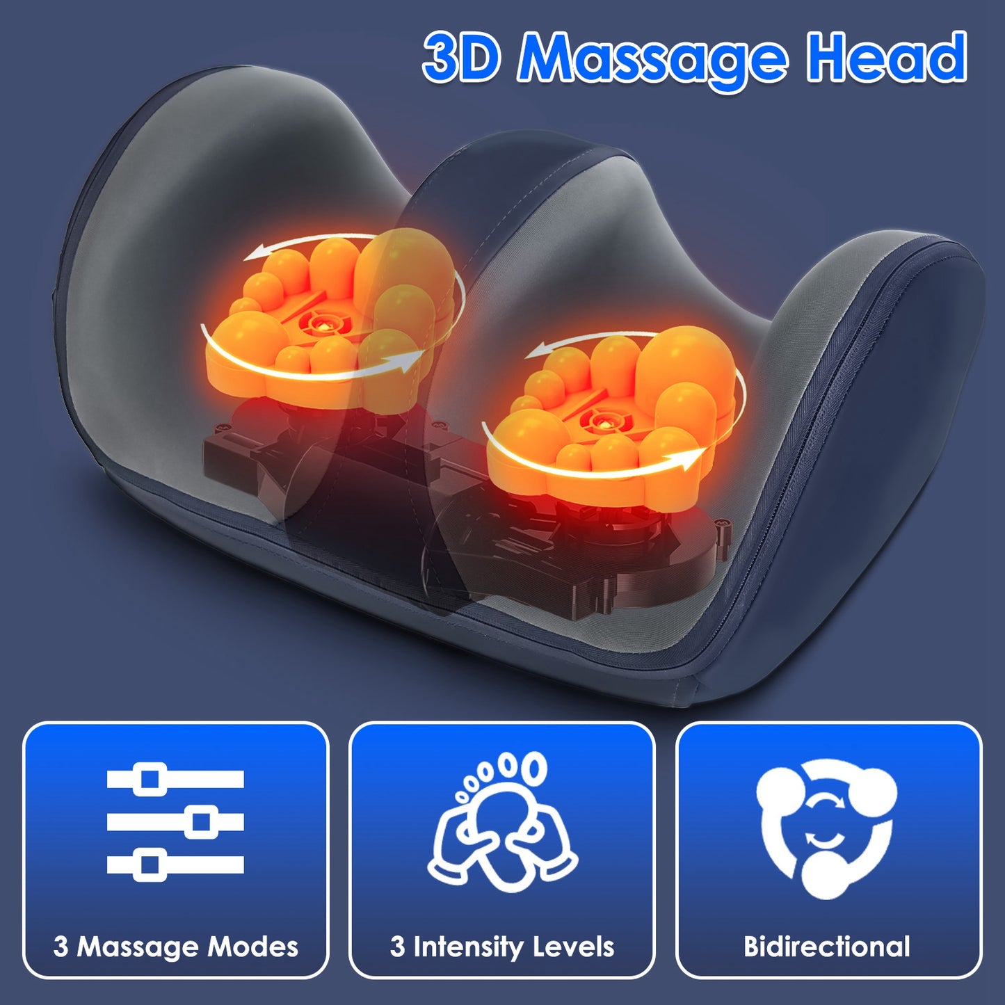Shiatsu Foot and Calf Massager with Heat - 3 Modes & Intensity - Blue