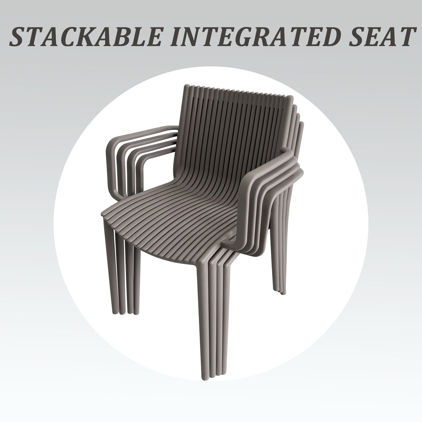 4-Piece Warm Grey Stackable Armchair & Round Table Set - Indoor/Outdoor