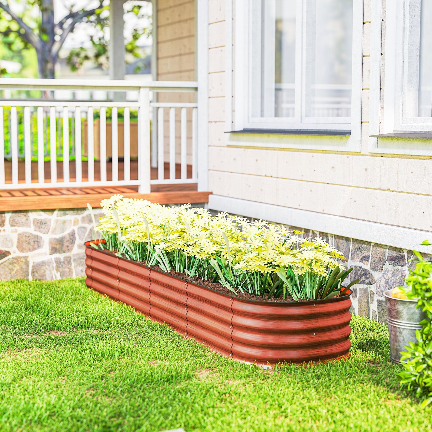 Galvanized Raised Garden Bed Kit Brown 7.9 x 2 x 1 ft | Metal Planter Box
