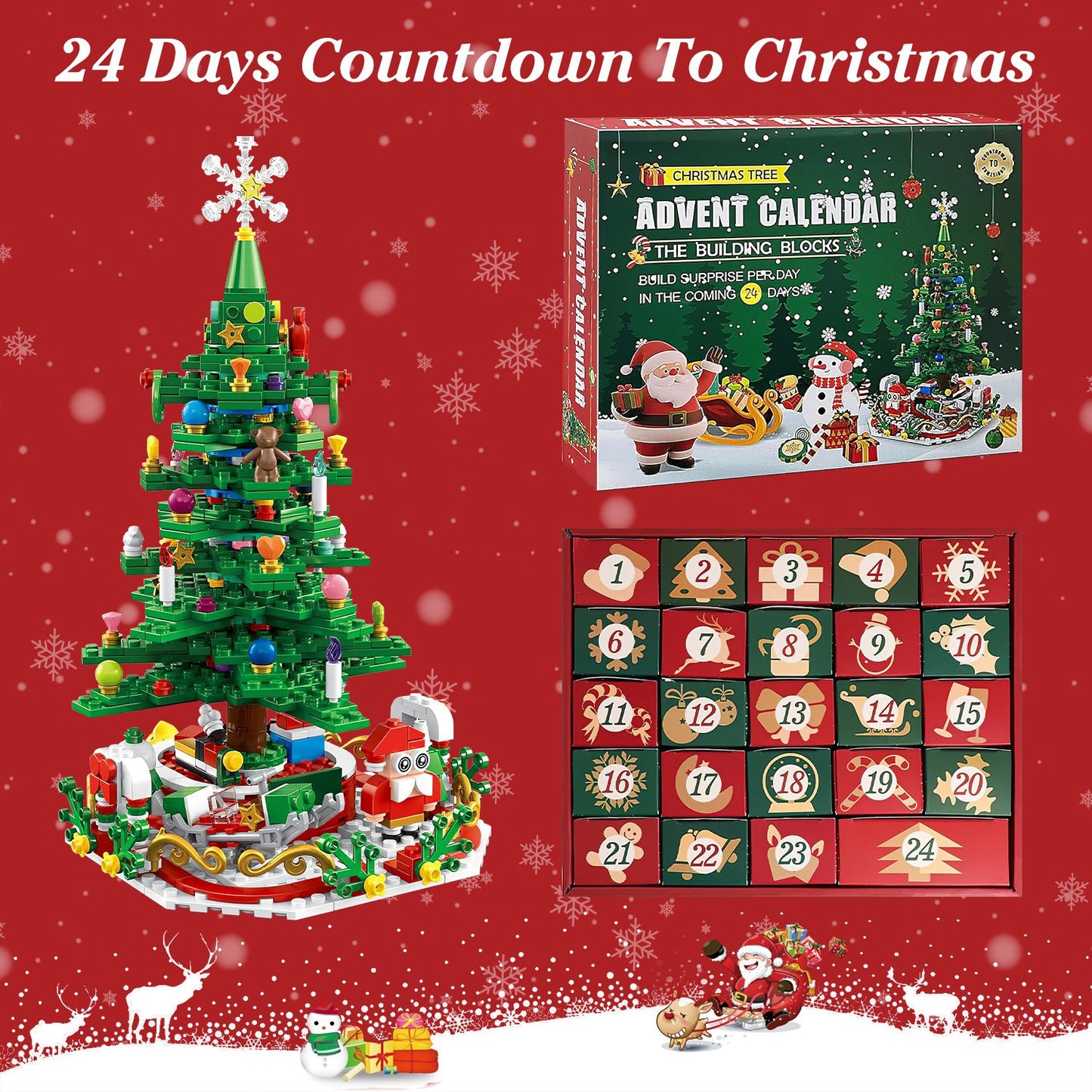 Christmas Tree Building Set with LED Lights - 24-Day Countdown