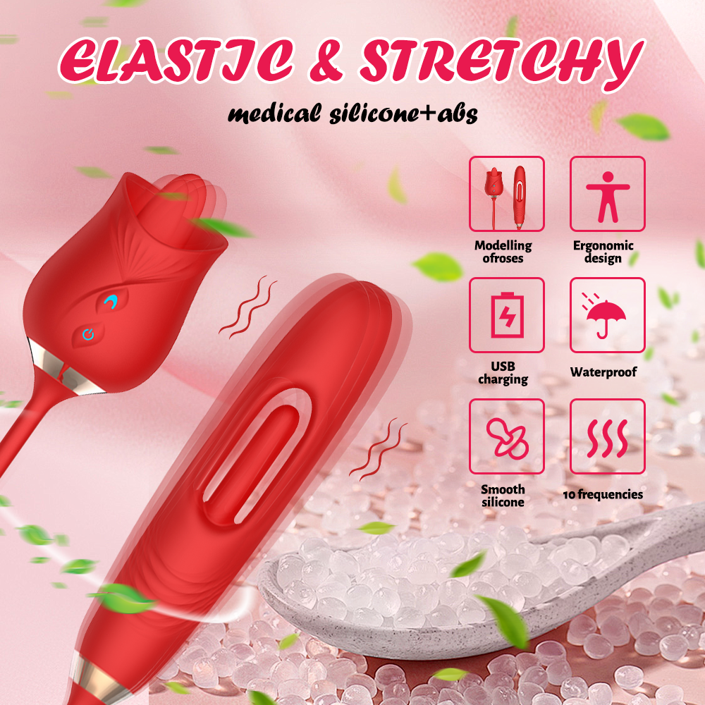 G-Spot Vibrator with Double-Head Tongue Licking Massager - Red