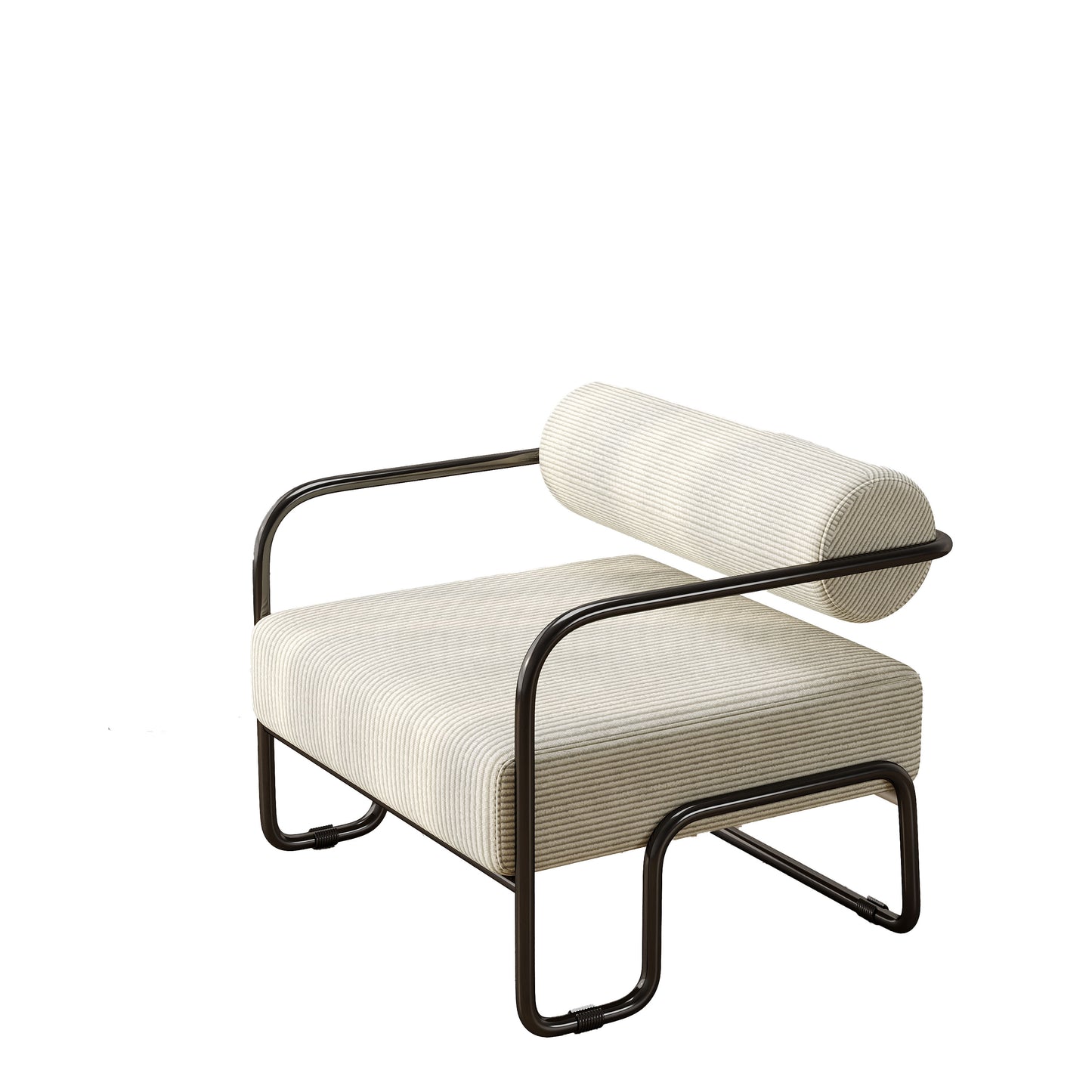 Beige Corduroy Lazy Sofa Chair with Iron Frame - Comfortable Seating