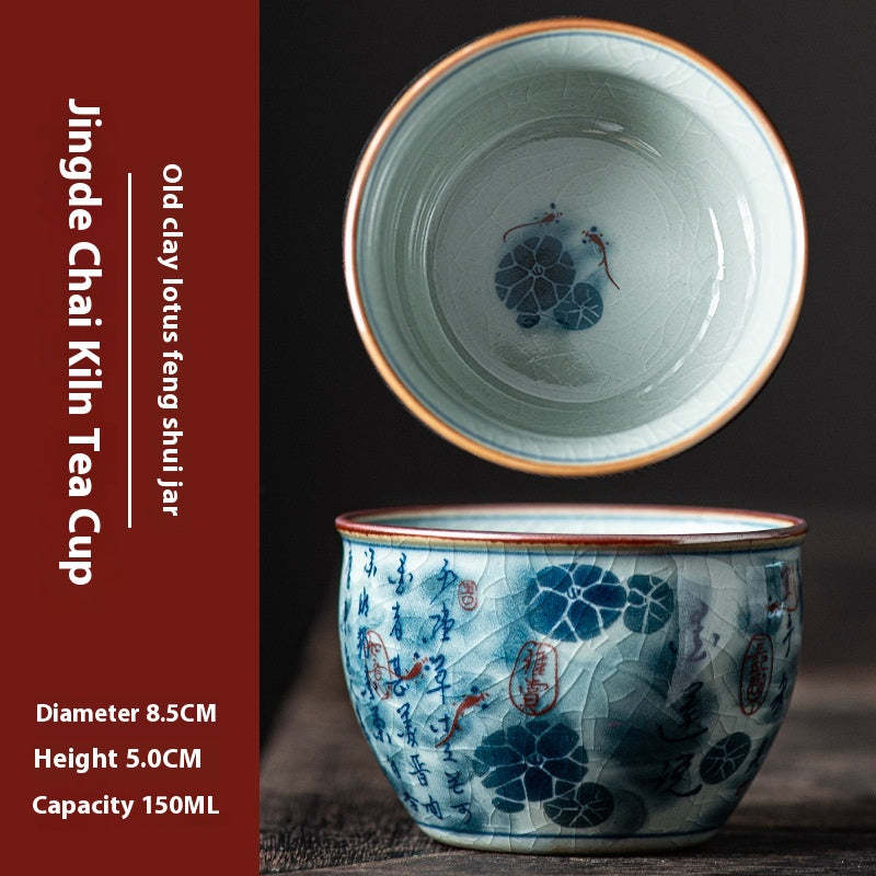 Antique Blue and White Ceramic Tea Cup for Kung Fu Tea Brewing - 150ML