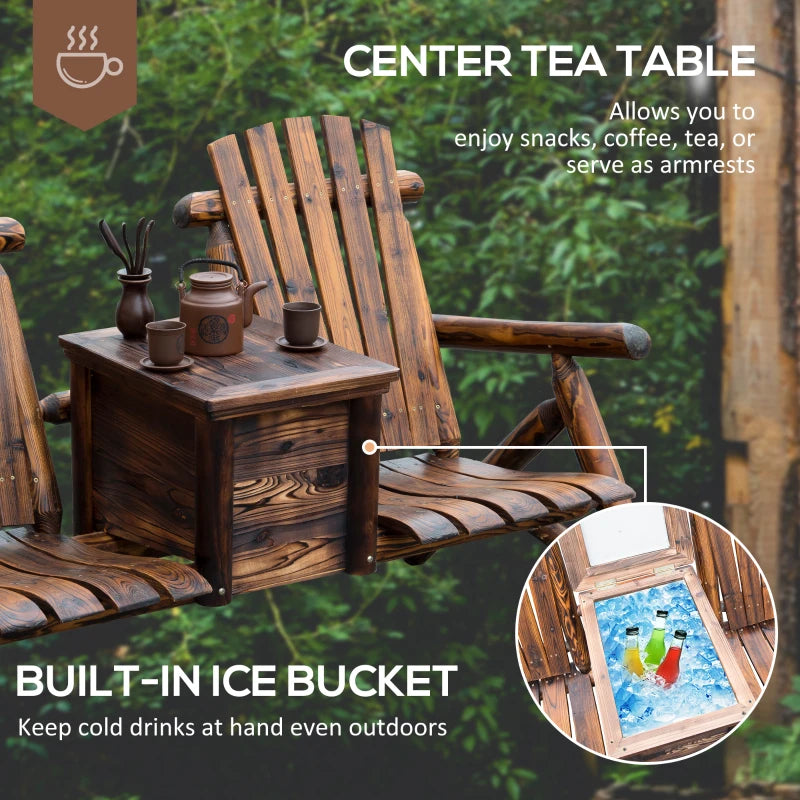 Double Adirondack Loveseat with Ice Bucket - Rustic Brown
