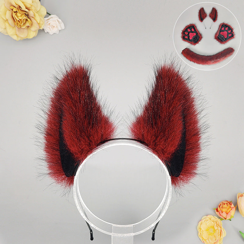 Halloween Werewolf Mascot Costume Props with Plush Ear Headband and Tail