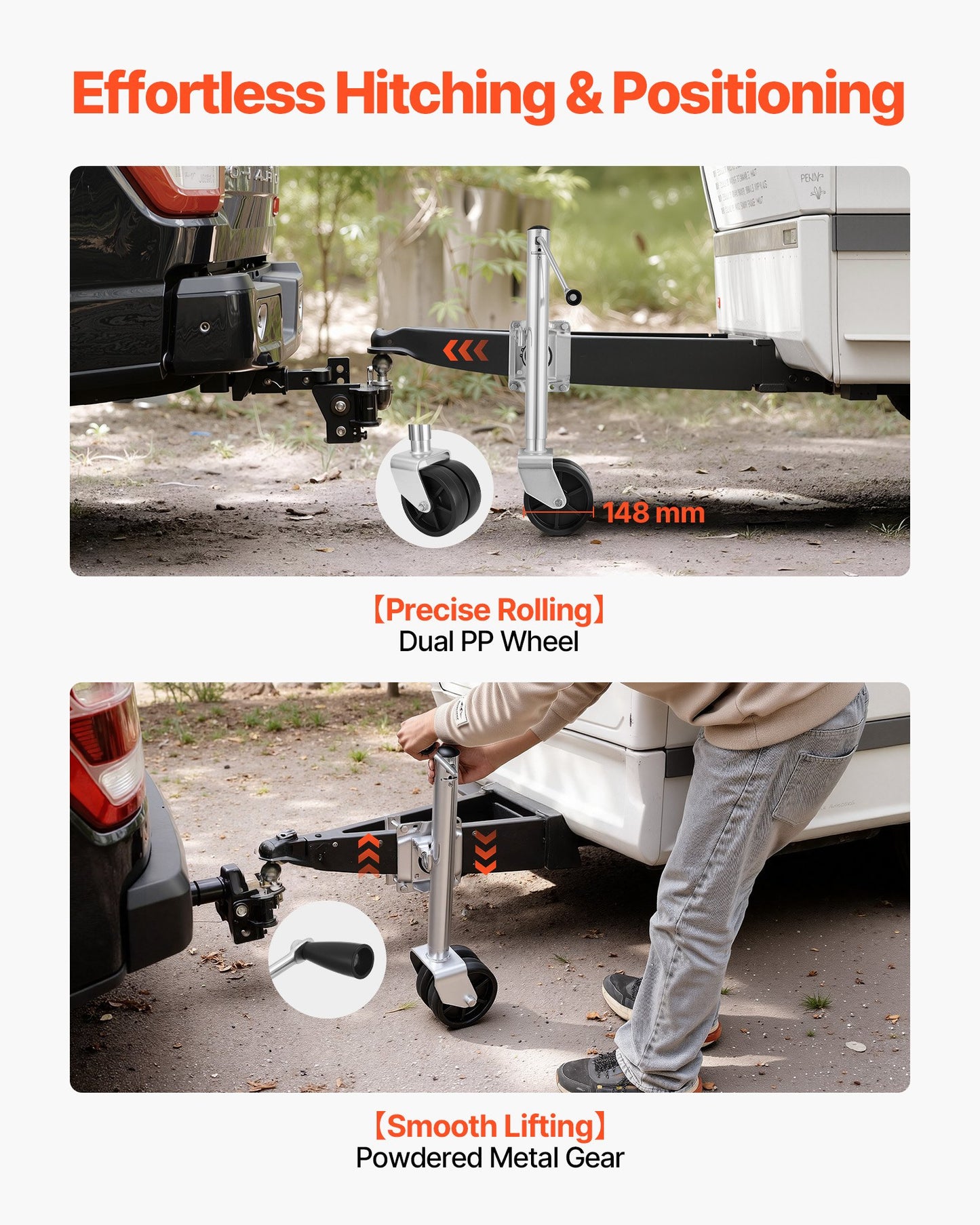 Heavy Duty Trailer Jack with Wheel – 2000 lb Capacity, 15-27 Inch Lift Range, Rust-Resistant, Fits RVs & Boat Trailers