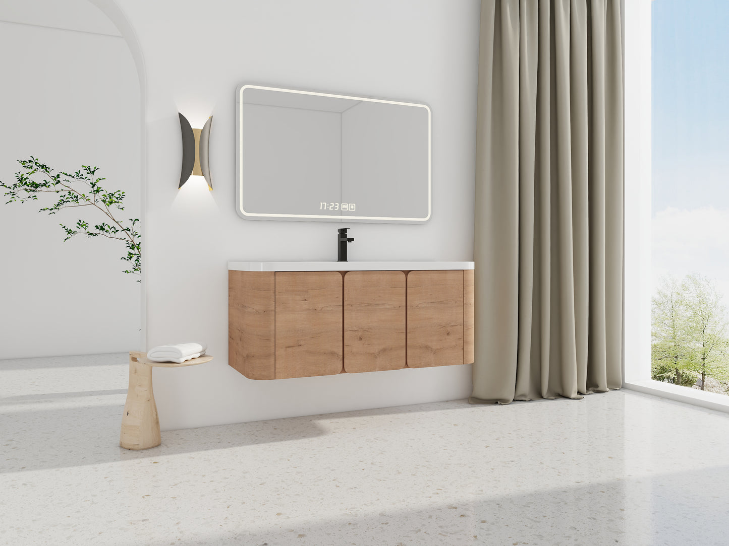 48'' Wall-Mounted Bathroom Vanity With White Resin Sink &